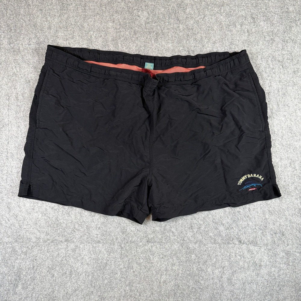 Tommy Bahama Mens Relax Swim Shorts XL Black Embroidered Marlin Nylon